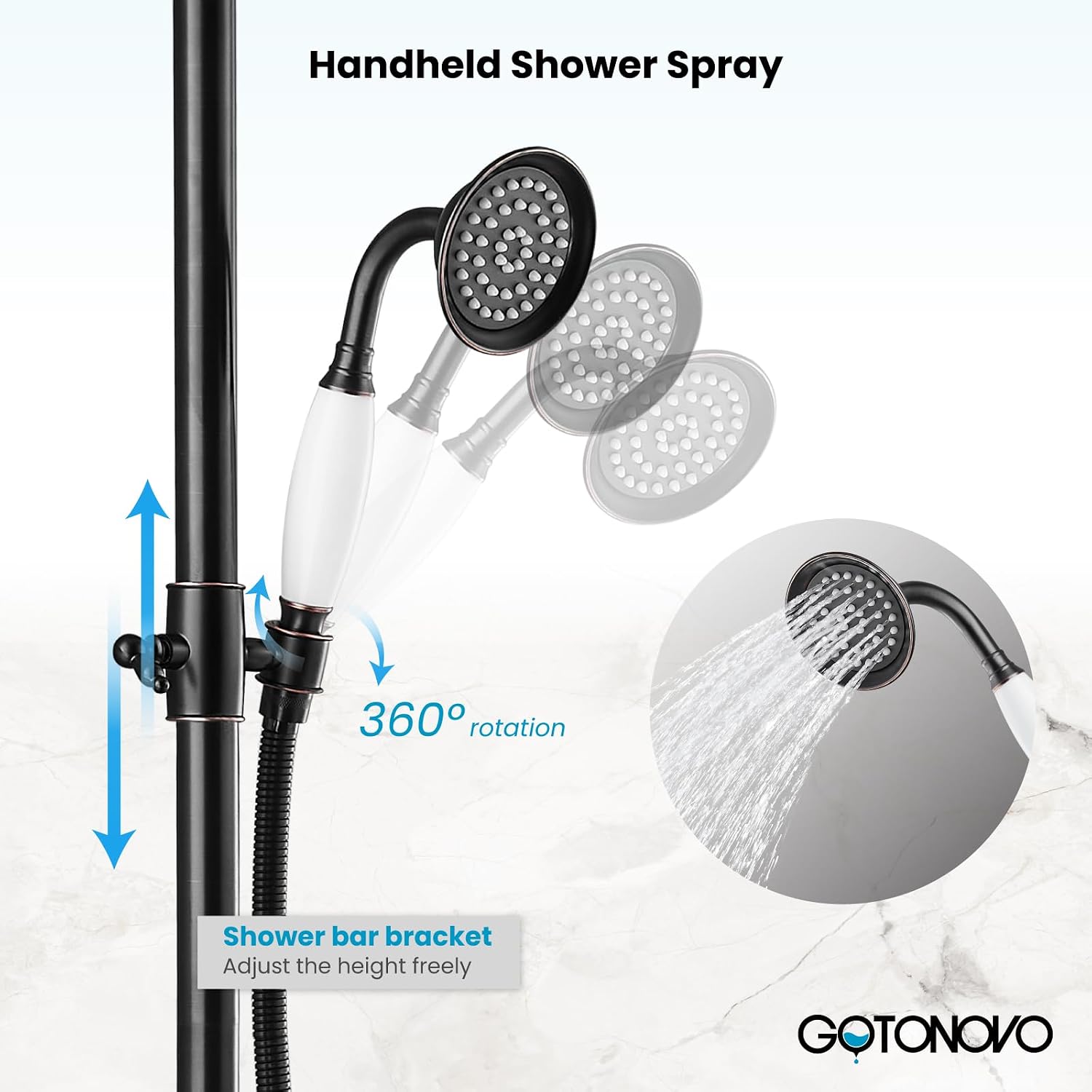 gotonovo Bathroom Exposed Shower Faucet Outside Shower Kit 8 Inch Rainfall Shower Head Set with Tub Spout and Handheld Spray Double Cross Handles Wall Mount Oil Rubbed Bronze