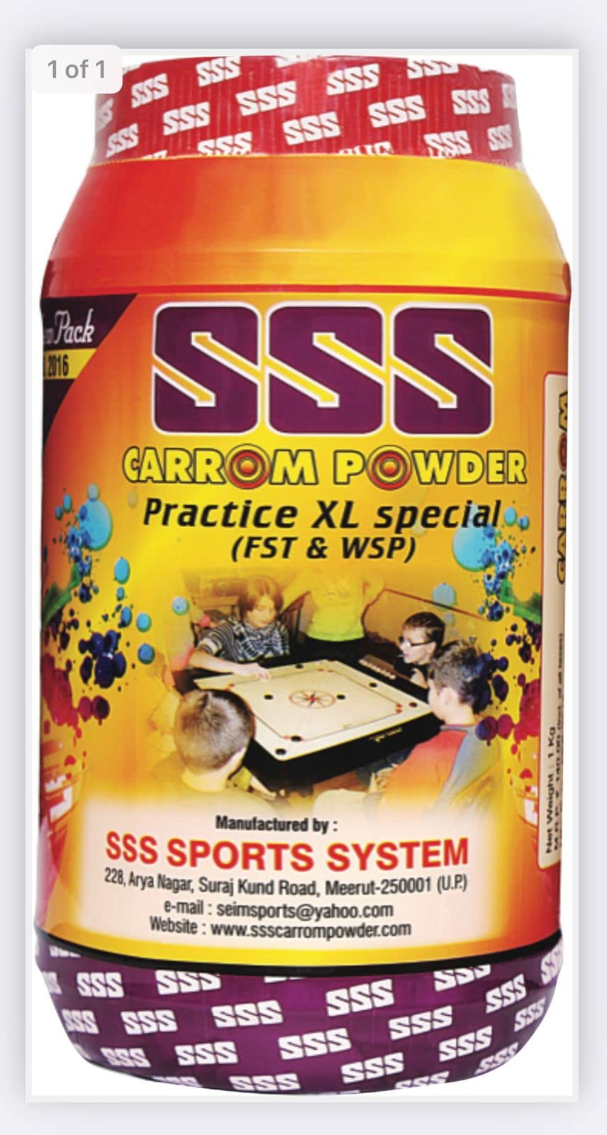 SSS Carrom Powder 1000gm Practice-XL sold by SSS (with Free Striker)