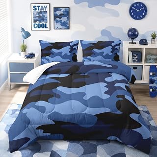 Nttopship blue camouflage Queen quilt set