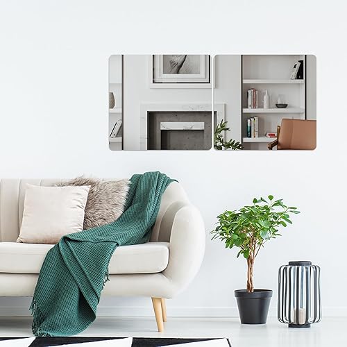 Miniatura 5 de Fantasyon 4 hojas de espejo flexibles, 0.079 pulgadas de grosor, azulejos de espejo de plástico autoadhesivos sin vidrio, calcomanías de espejo para