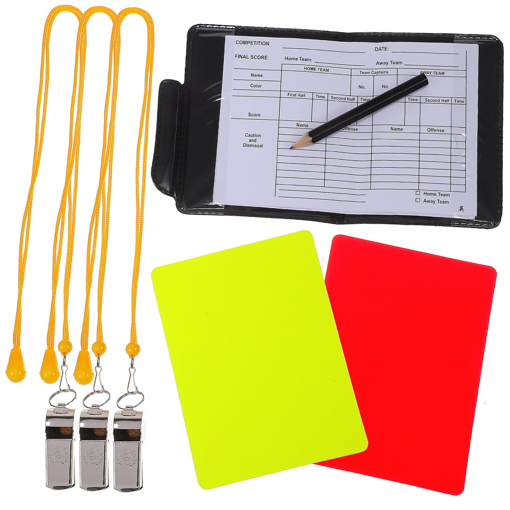 Totority 1Set Standard Referee Kit Includes Whistles Referee Cards Score Sheet and Pencil for Soccer and Basketball Matches Durable Portable Referee Necessity