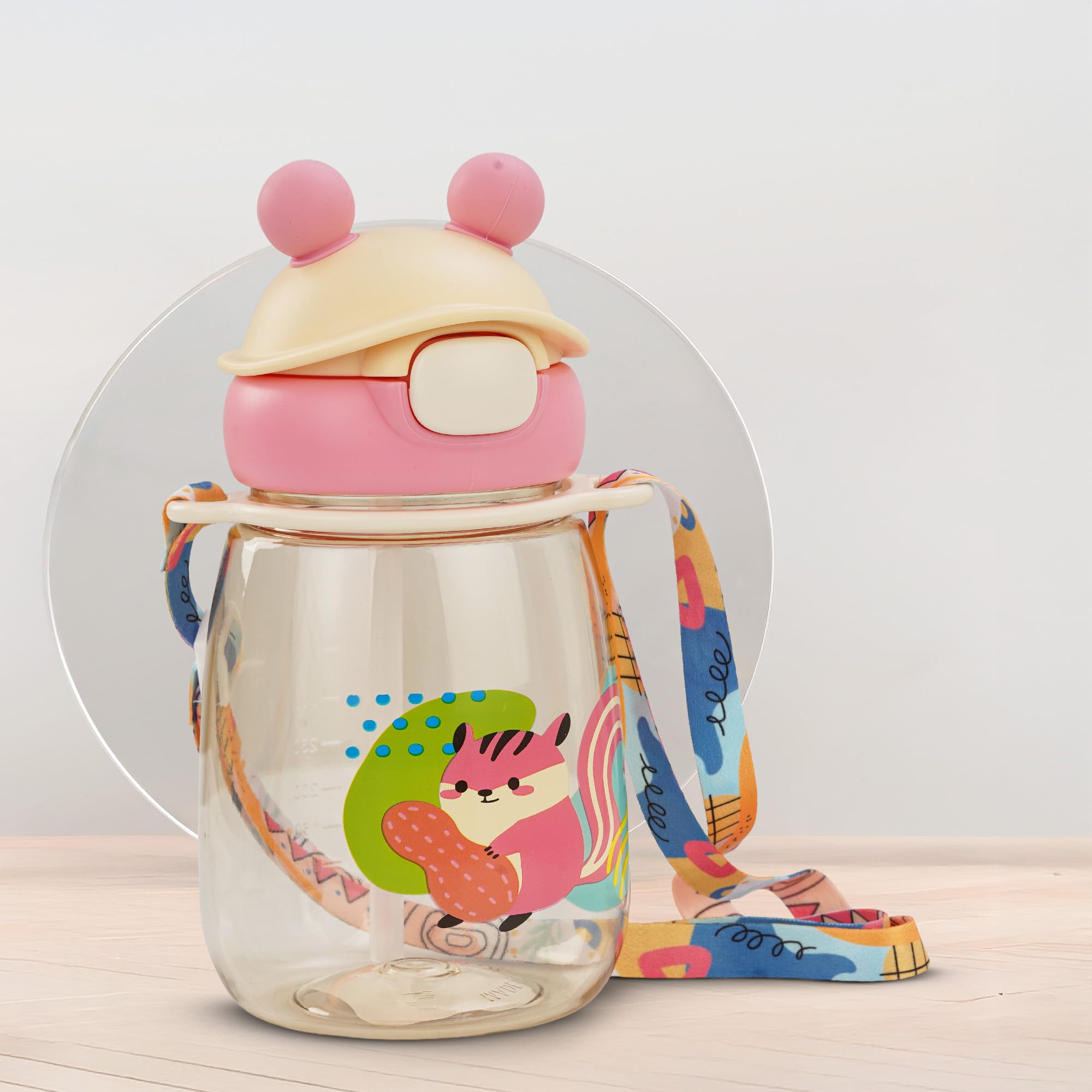 BAYBEE SnowSip Baby Sipper Bottle with Straw for Kids | Spill Proof & BPA Free Safe Sipper 540ml | Cute Cartoon Design Smooth Sipping & Adjustable Strap | Drinking Water Bottle for School Kids (Pink)