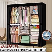 Vista 112 de 67" Portable Wardrobe Closet, Wardrobe Closet for Hanging Clothes with 2 Hanging Rods, 12 Clothes Storage Organizer Shelves, Non-Woven Fabric Grey