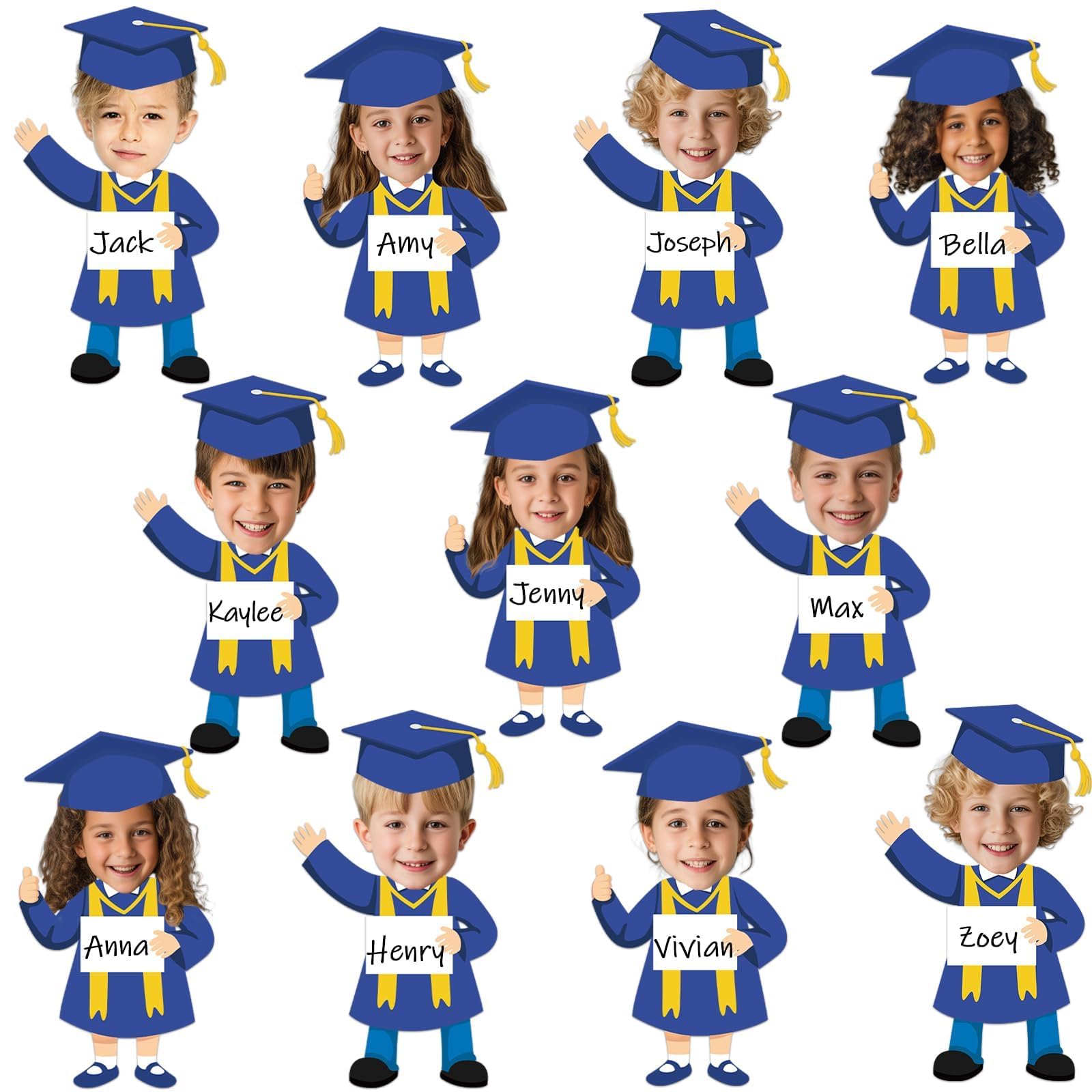Qyeahkj 50 Set Graduation Hat Gown Cutout Graduation Bulletin Board Decoration Blue Gold Grad Paper Cut Outs Classroom Decor for Boy Girl DIY Craft