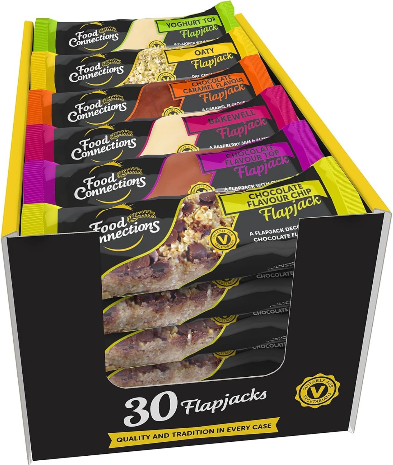Luxury Mix Flapjack Bars (Box of 30x 100g Bars) - Individually Wrapped Flapjacks Multipack of 30 in 6x Flavours: Bakewell, Chocolate Chip, Choc Caramel, Chocolate, Oat & Yoghurt.