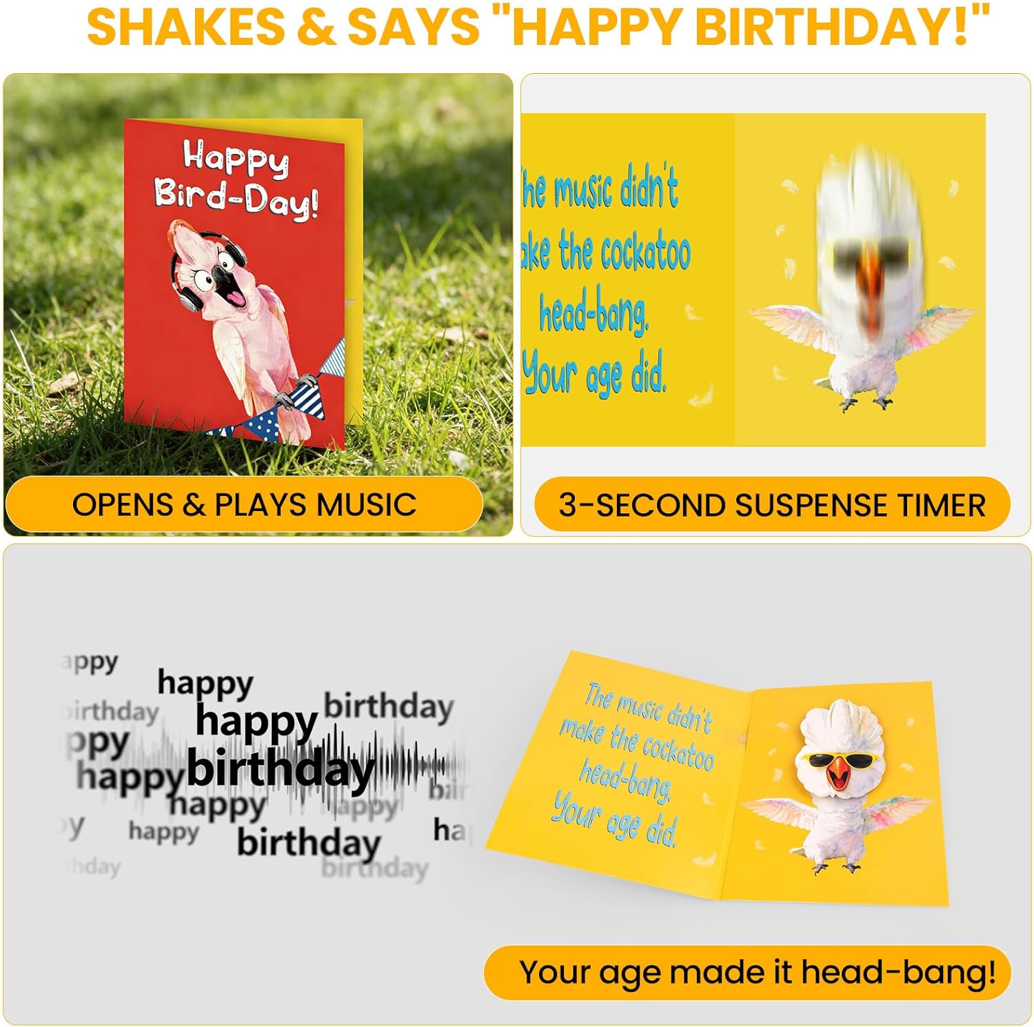 Funny Musical Birthday Card with Singing & Head-Banging Parrot, Sound & Shaking Pop Up Birthday Card for Men Women Kids, Happy Birthday Gift for Friends, Family, Coworkers - Image 2