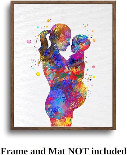 Miniatura 8 de Dignovel Studios Póster de impresión artística de acuarela de 8 x 10 sin marco, mamá embarazada e hijo pequeño, familia, maternidad, acuarela, arte