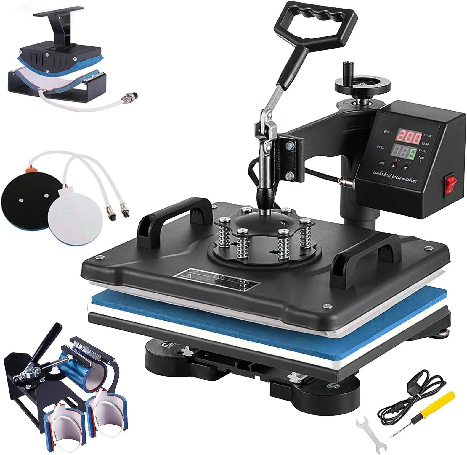 Heat Press Machine for T Shirts,ABDQPC 6 in 1 12"x15" Digital Sublimation Heat Press Machine for T-Shirts Hat Mug Plate Cap Sports Bottle with 360-Degree Swing