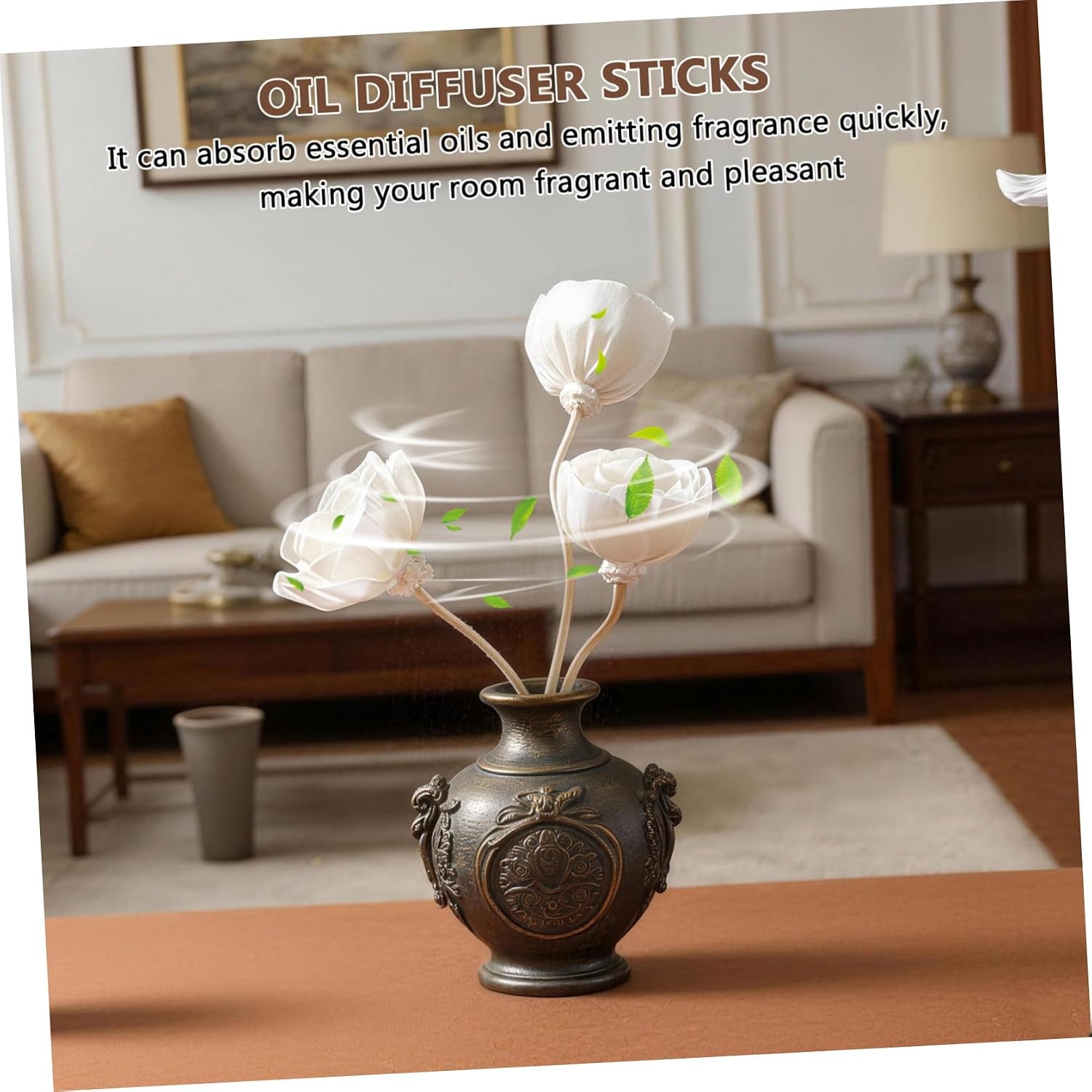 VOSAREA 10pcs White Flower Reed Diffuser Sticks Natural Rattan Wood Sticks Essential Oil Aroma Diffuser Refills Replacement for Aroma Fragrance