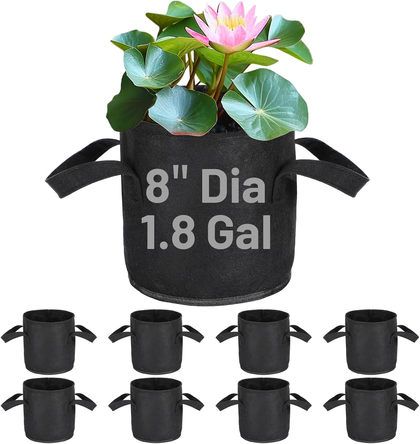 Aulock 8-Pack Lily Grow Bags for Pond - Durable Black Nonwoven Fabric Plant Pot with Handles, Aquatic Pond Planter for Aquatic Plants Water Lily (11.8" x 8"-3.7 Gallons)