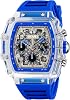 MASTOP Fashion Hollow Men Watch Tonneau Transparent Silicone Strap Skull Big Face 50M Waterproof Chronograph Calendar Analog Display Quartz Men Watches, blue, Casual Luxury Men Sport Watch Men Tonneau