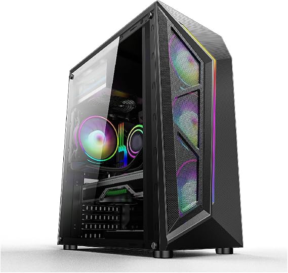 XLTFUC Mid-Tower ATX/M-ATX/ITX Computer Case, Tempered Glass Panel Grid Front Panel, Vertical GPU Bracket RGB Mode(Black)