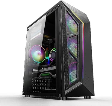 XLTFUC Mid-Tower ATX/M-ATX/ITX Computer Case, Tempered Glass Panel Grid Front Panel, Vertical GPU Bracket RGB ModeBlack