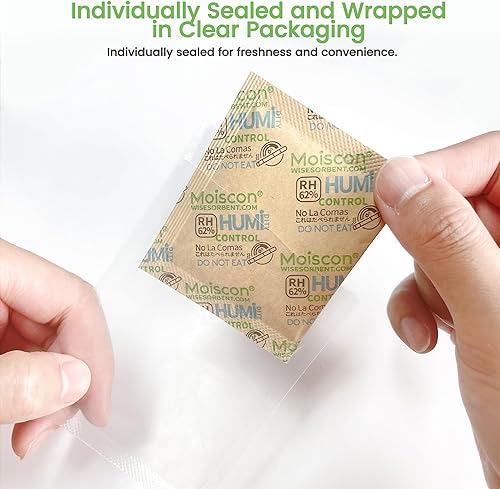 Miniatura 4 de Wisesorb Paquete de 30 paquetes de control de humedad bidireccional de 62% HR 0.28 oz para almacenar paquetes de control de humedad de 1 oz, tamaño