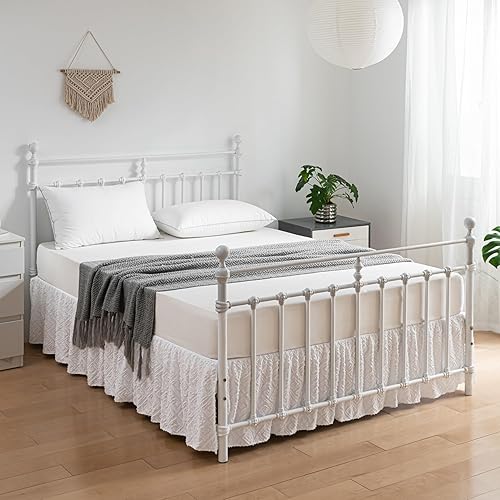 Miniatura 6 de Falda de cama copetuda tamaño individual, falda de cama con volantes con esquinas divididas, falda de cama individual de 14 pulgadas de caída, falda