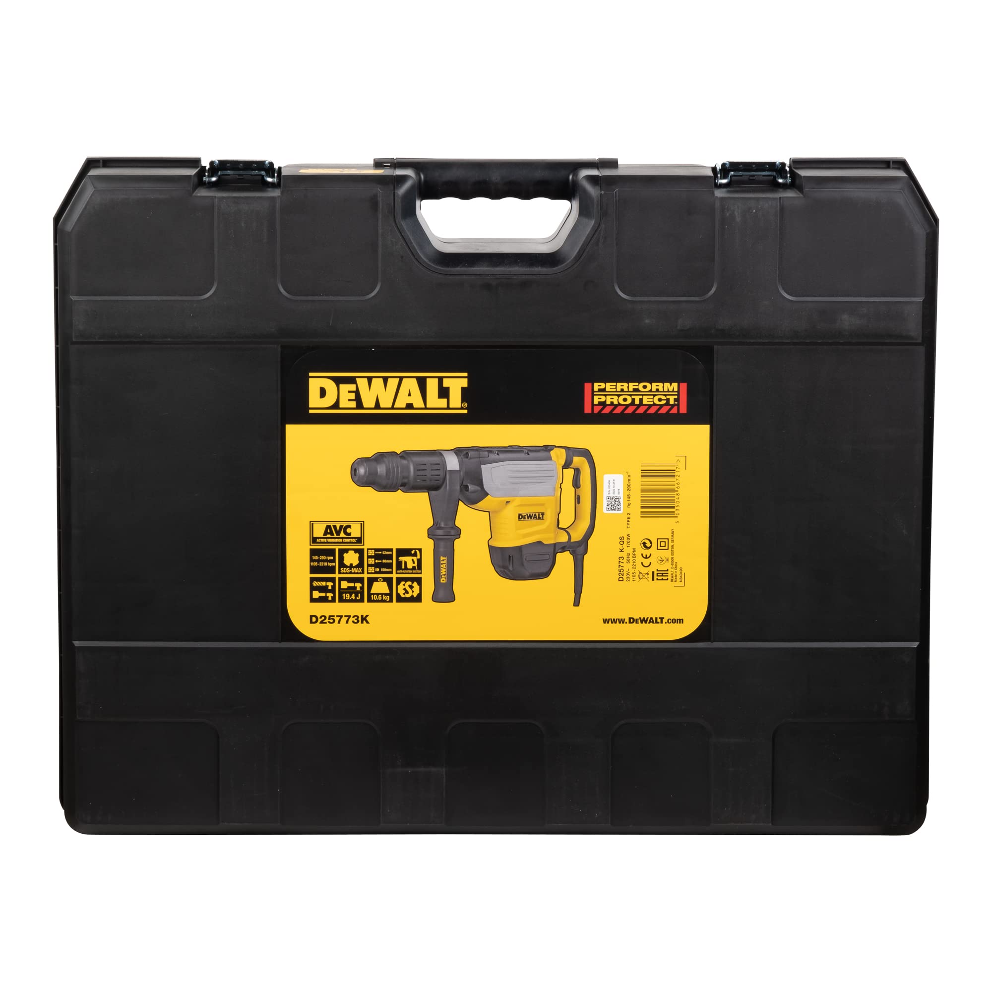 DEWALT D25773K-QS Perforateur burineur SDS-max 19,4J 10 Kg - coffret Noir/Jaune