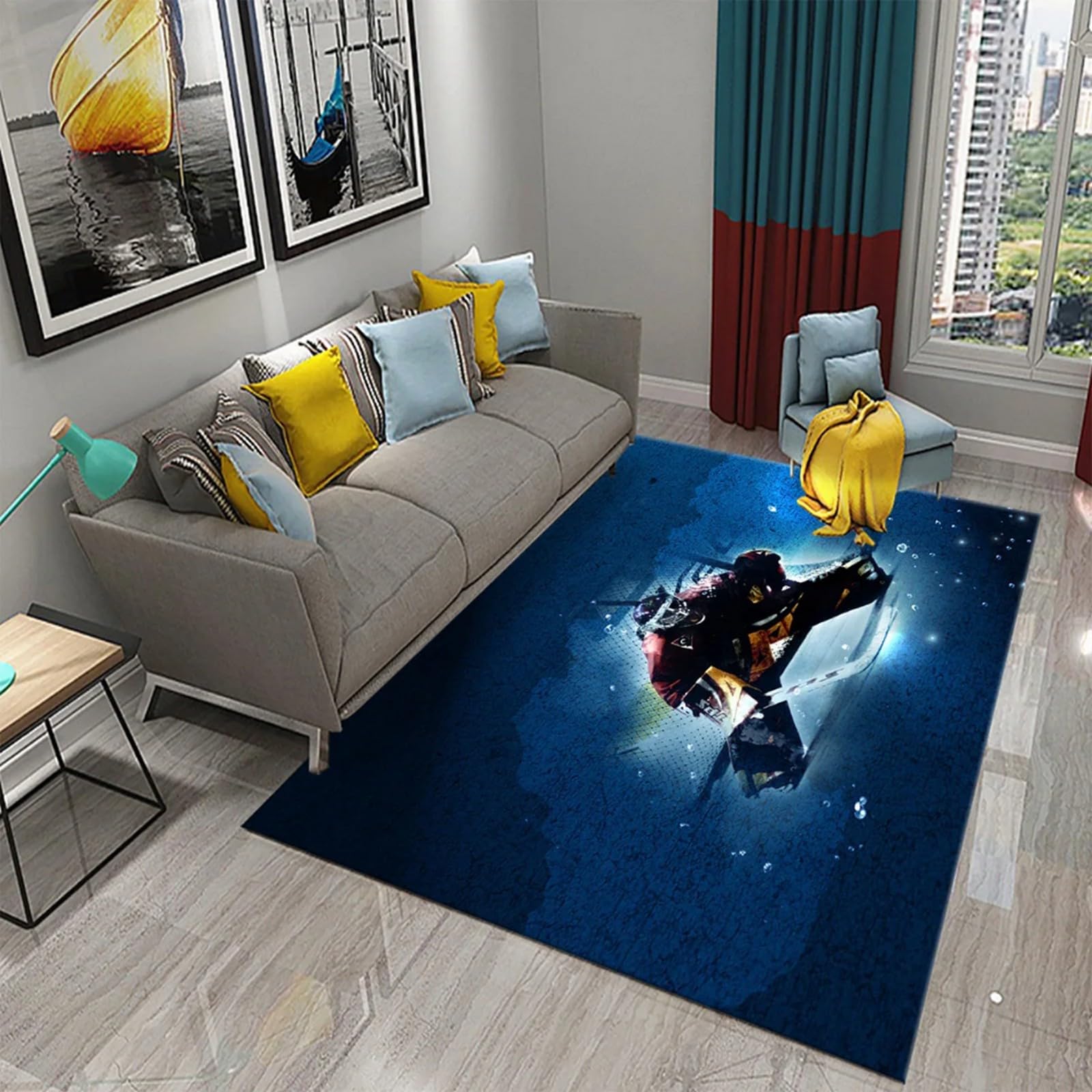 Tapis hockey sur glace 3D anti-froid en flanelle douce pour chambre d'enfant