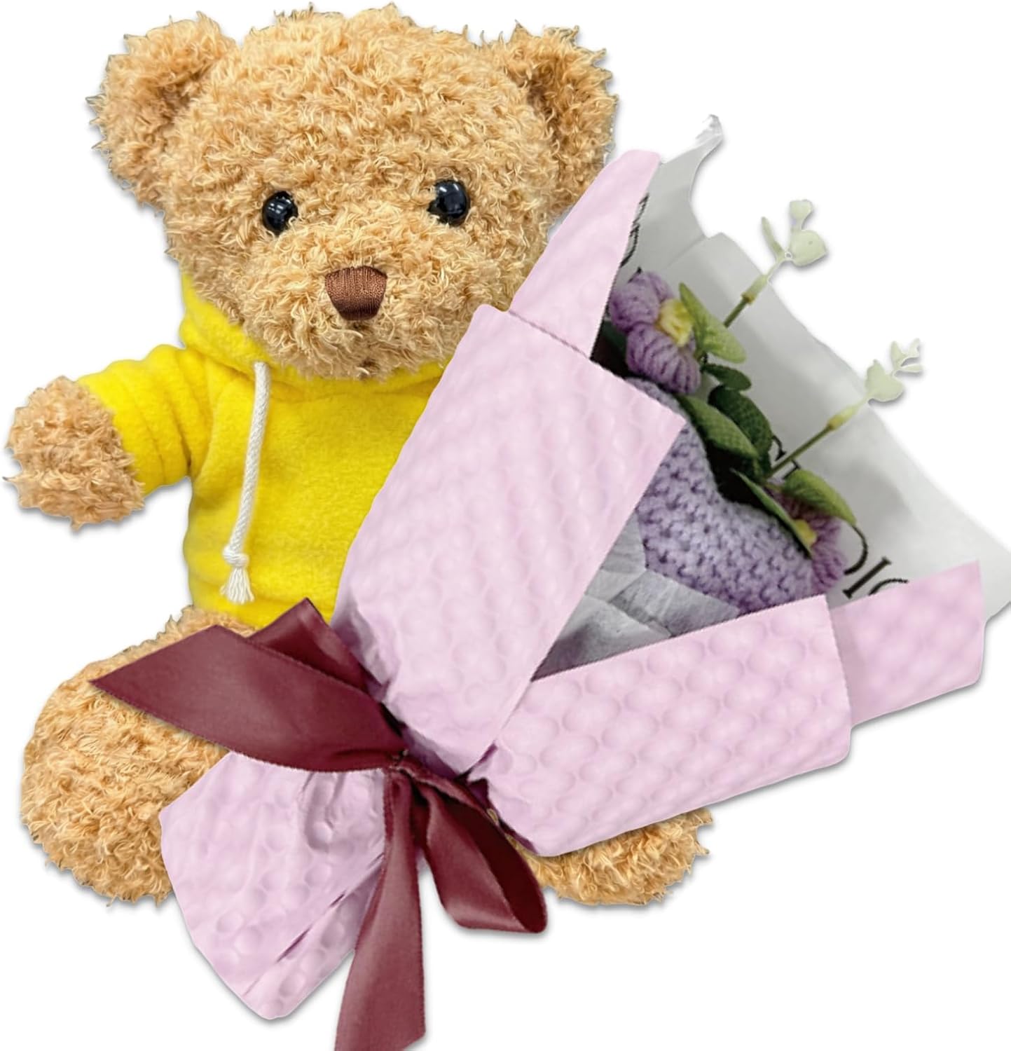 Q-FLA, and3 895333 Artificial Flower Gift, Summer Knit Bouquet, LAV ST Boa Kuma Hoodie, Black, Bouquet, Present, Sewing Clothing