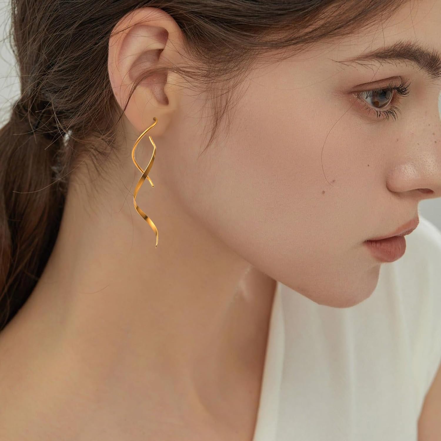 Hanreshe 4Pairs Spiral Threader Earrings for Women Handmade Twisted Spiral Stainless Steel Drop Dangle Earrings Threader - Image 2