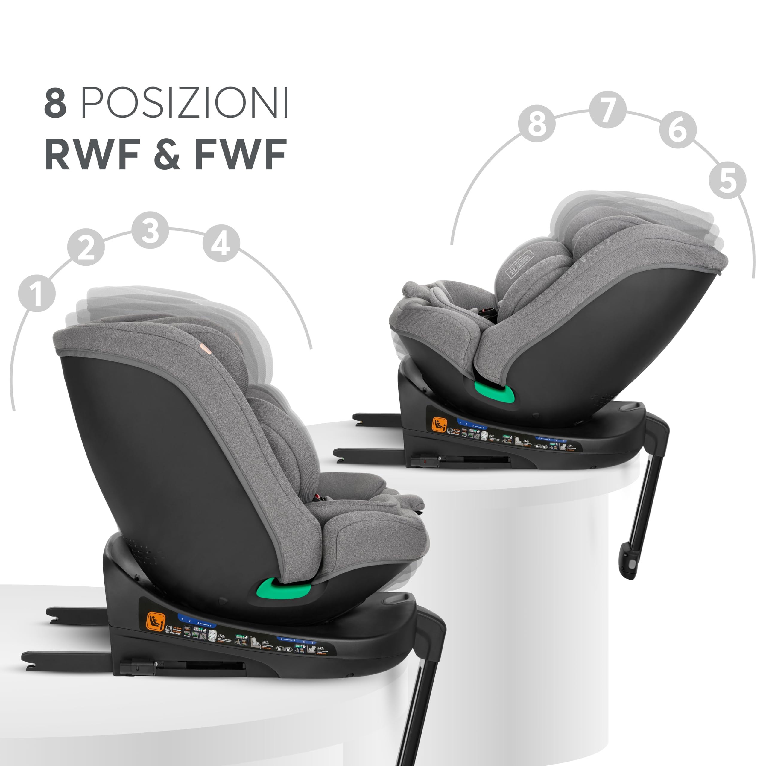 KikkaBoo Seggiolino Auto 0-36 kg (9-36 kg) i-SECURE, Gruppo 0 1 2 3, ISOFIX, i-Size, Rotante a 360º, 40-150 cm, Da 0 a 12 Anni, 12 Posizioni Poggiatesta, Grigio chiaro