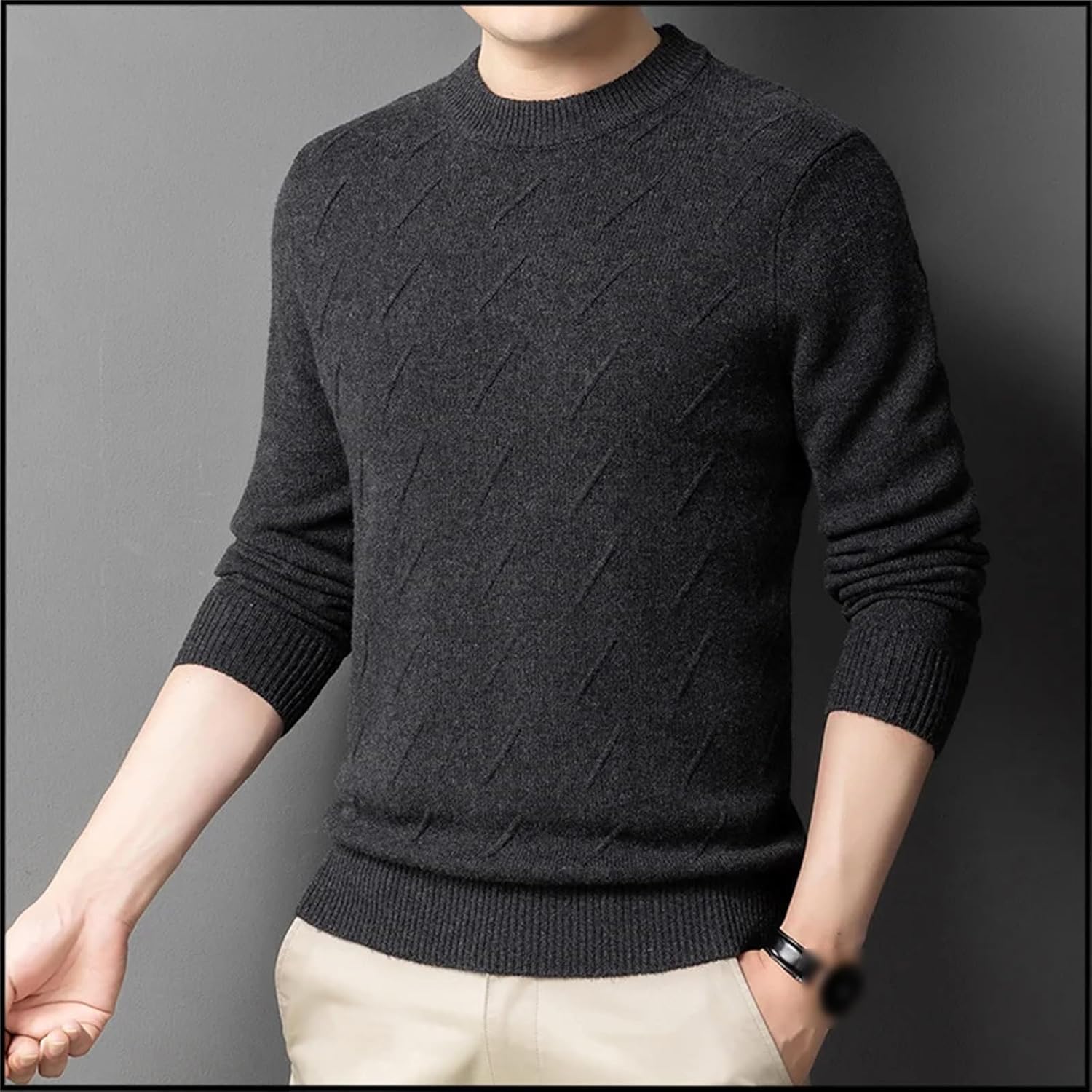 Winter Men's Pullover Sweater Loose O-Neck 100% Wool Cardigan Thickened Warm Pullover