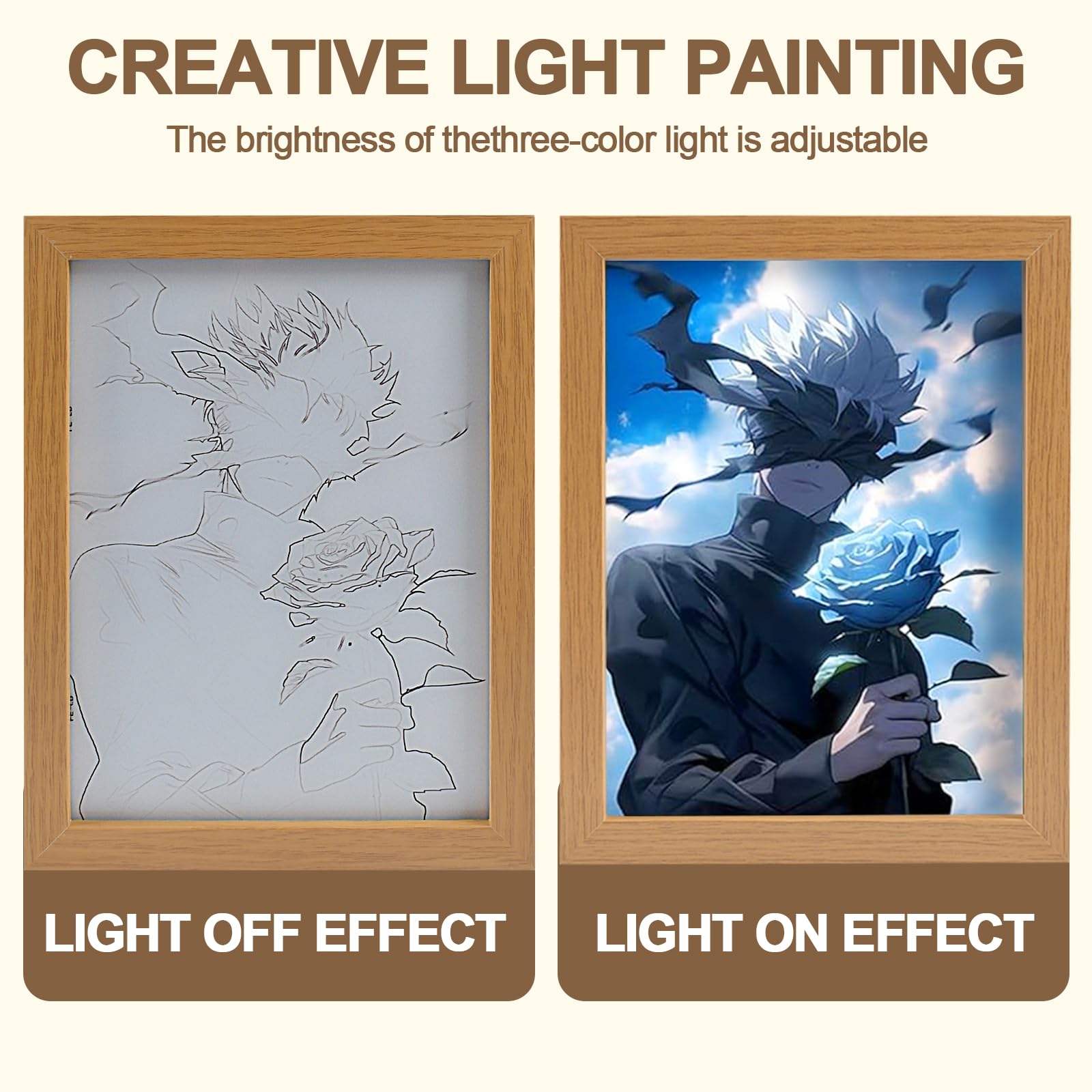 Forhome Jujutsu Kaisen Beleuchtete Gemälde,LED Wandkunst Dekor,Beleuchtete Gemälde,USB-betrieben,LED Glowing Photo Frame,LED Desktop-Rahmen für Heimdekoration (B)