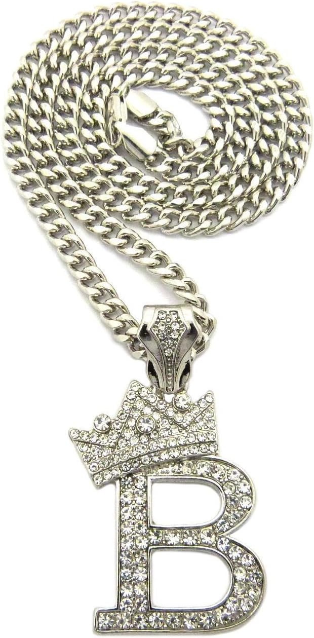 Shiny Jewelers USAShiny Jewelers USA Letter B King Crown Mens Iced Out Hip Hop Pendant Cuban/Box/Rope Chain Necklace Set