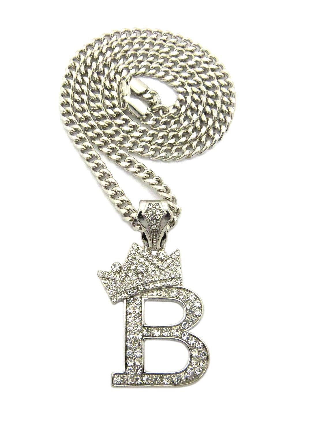 Shiny Jewelers USAShiny Jewelers USA Letter B King Crown Mens Iced Out Hip Hop Pendant Cuban/Box/Rope Chain Necklace Set