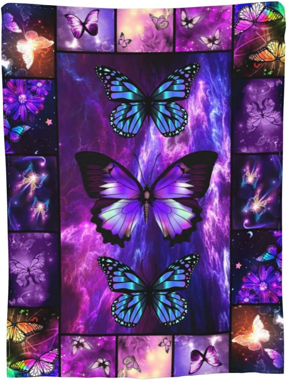 HIZUWKY Purple Butterfly Blankets for Adults Women Thermal