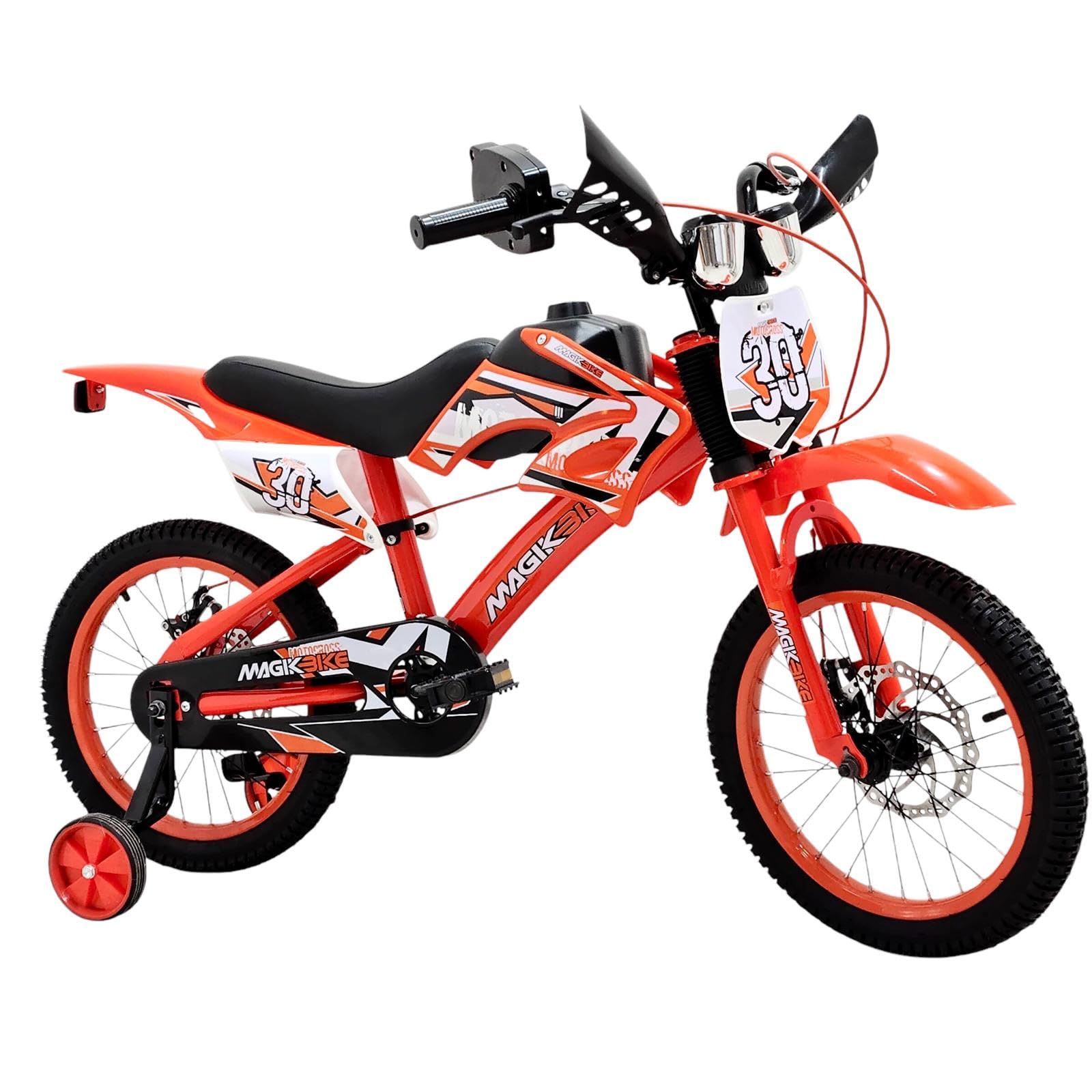 IBK Bicicletta Bambino 16'' Pollici Motocross Mountain Bike MTB CROSS con rotelle stabilizzatori Bimbo, Freni a disco, gen eratore Suono Moto cross