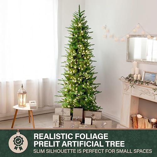 Miniatura 65 de Fraser Hill Farm Árbol de Navidad artificial de pino carmelo preiluminado de 7.5 pies con luces LED dobles multicolor y blanco cálido, follaje LED