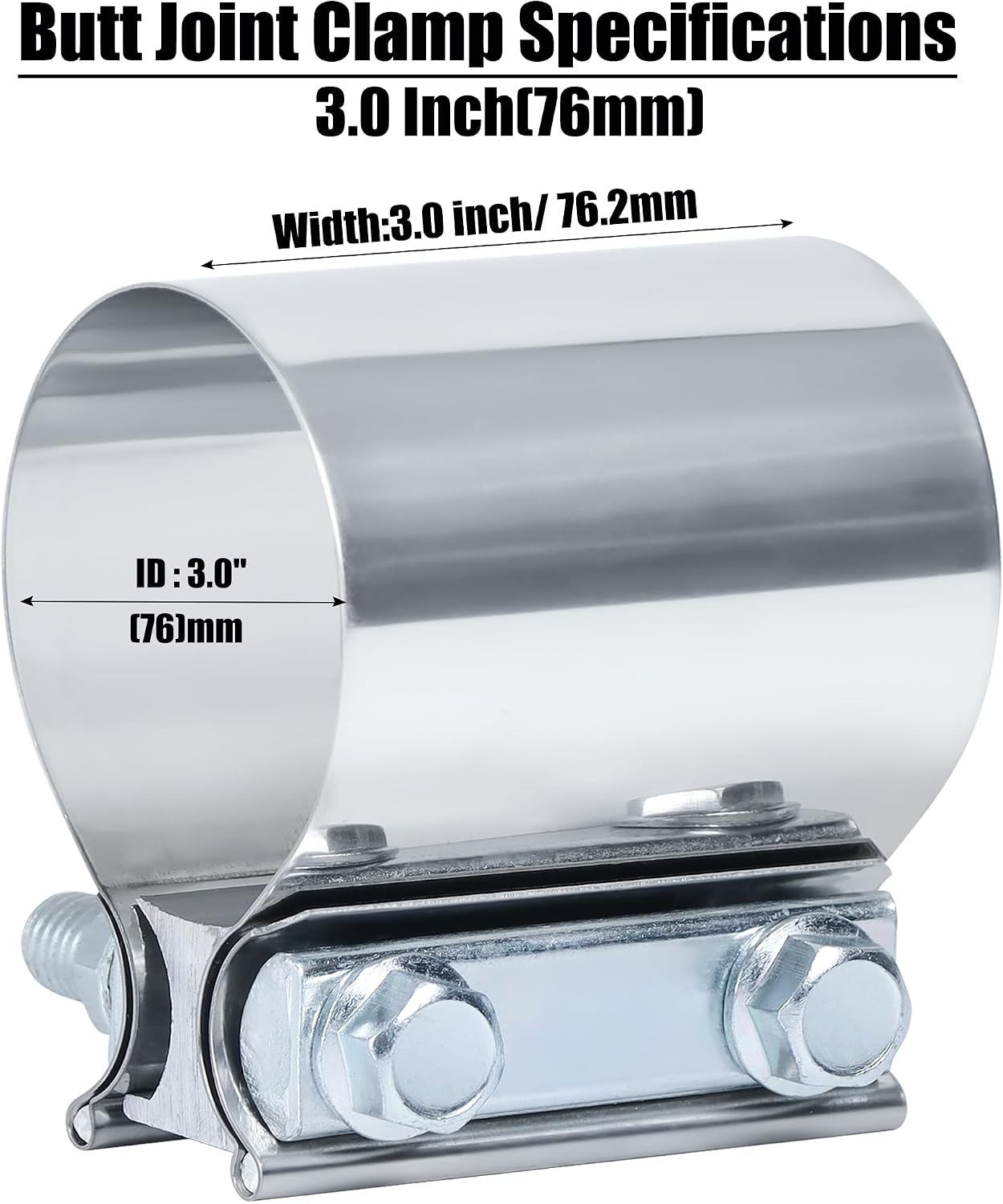 3.0 Inch Exhaust Clamp, 3 inch Butt Joint Exhaust Pipe Muffler Band Clamp Sleeve Coupler Stainless Steel(1Pcs)
