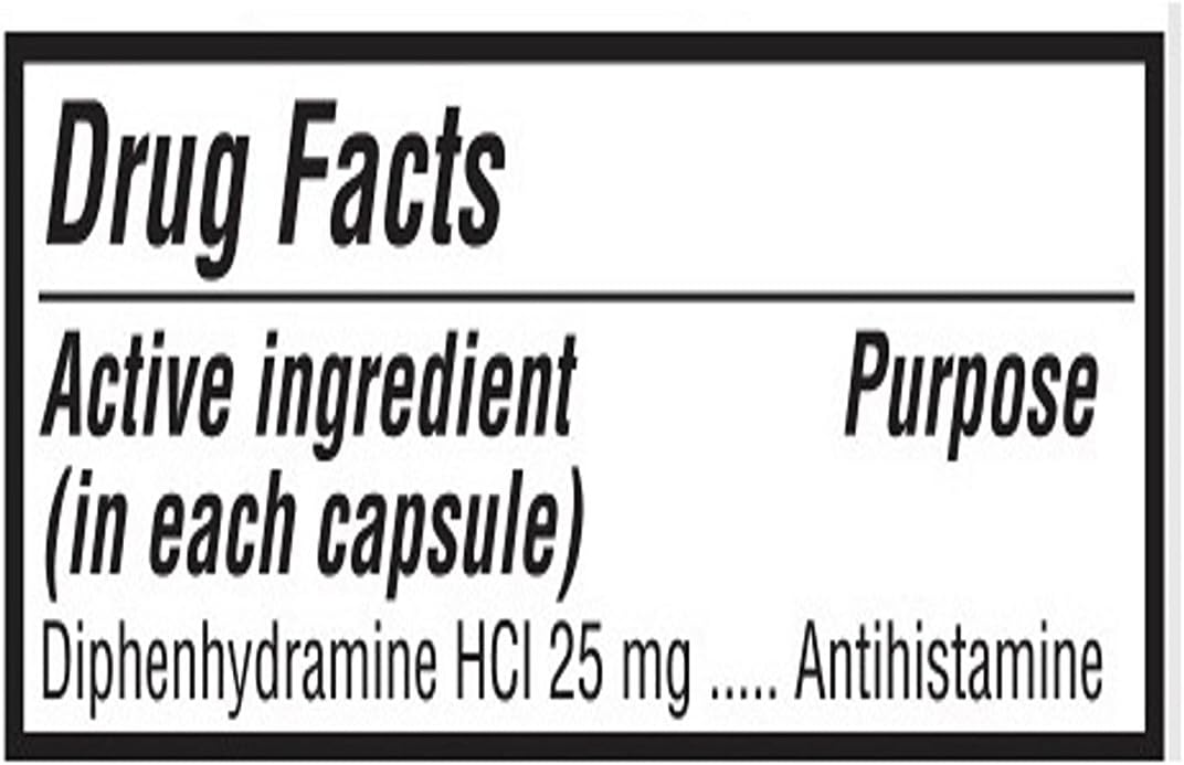 Diphenhydramine 25 mg Generic Benadryl Allergy Medicine and Antihistamine 100 Capsules per Bottle Pack of 24