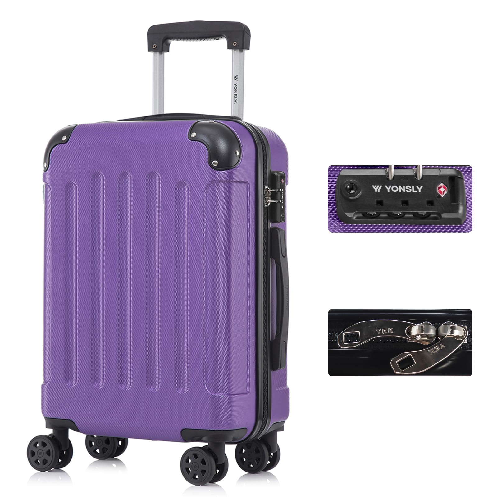 YONSLY Premium Reisekoffer TSA-Schloss,YKK-Reißverschluss Hartschalen-Koffer Trolley Kabinenkoffer Rollkoffer Suitcase Handgepäck 4 Rollen (Lila, M)