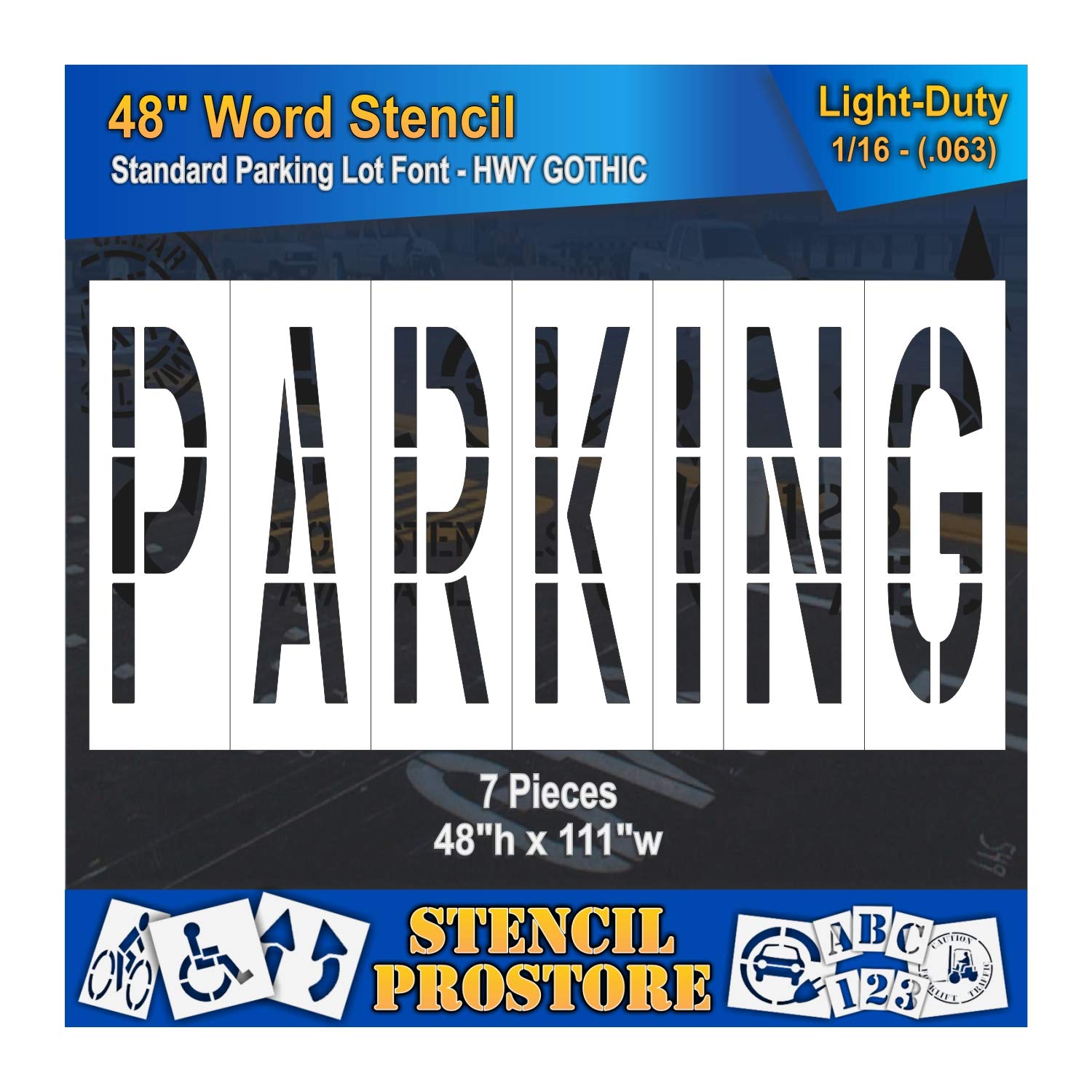 Pavement Marking Stencils - 48 inch Parking Stencil - 48" x 113" x 1/8'' (128 mil) - Pro-Grade