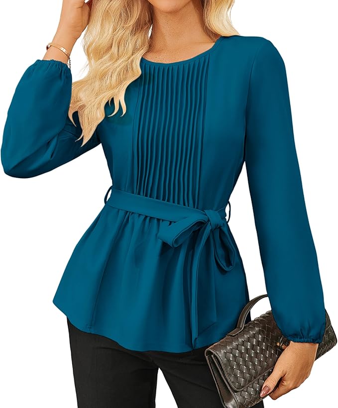 GRACE KARIN Womens Dressy Tops Fall Long Sleeve Blouses Elegant Pleated Business Work Shirts Trendy Outfit 2025