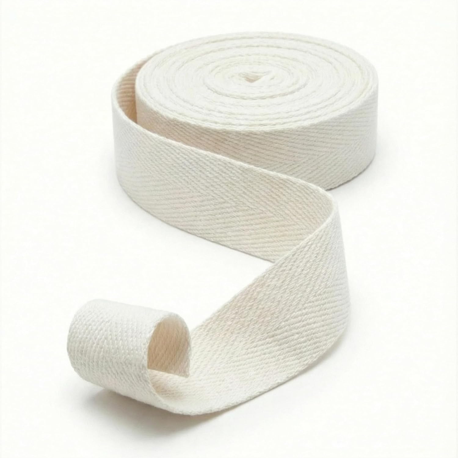 1 Inch X 5 Yard Cotton Twill Tape Webbing Strapping Herringbone – Soft Fabric Ribbon - White-Soft Beige - Handles Bags, Sewing, Book Binding, Pet Collars, Rug Reinforcement, Gift Wrapping Decoration
