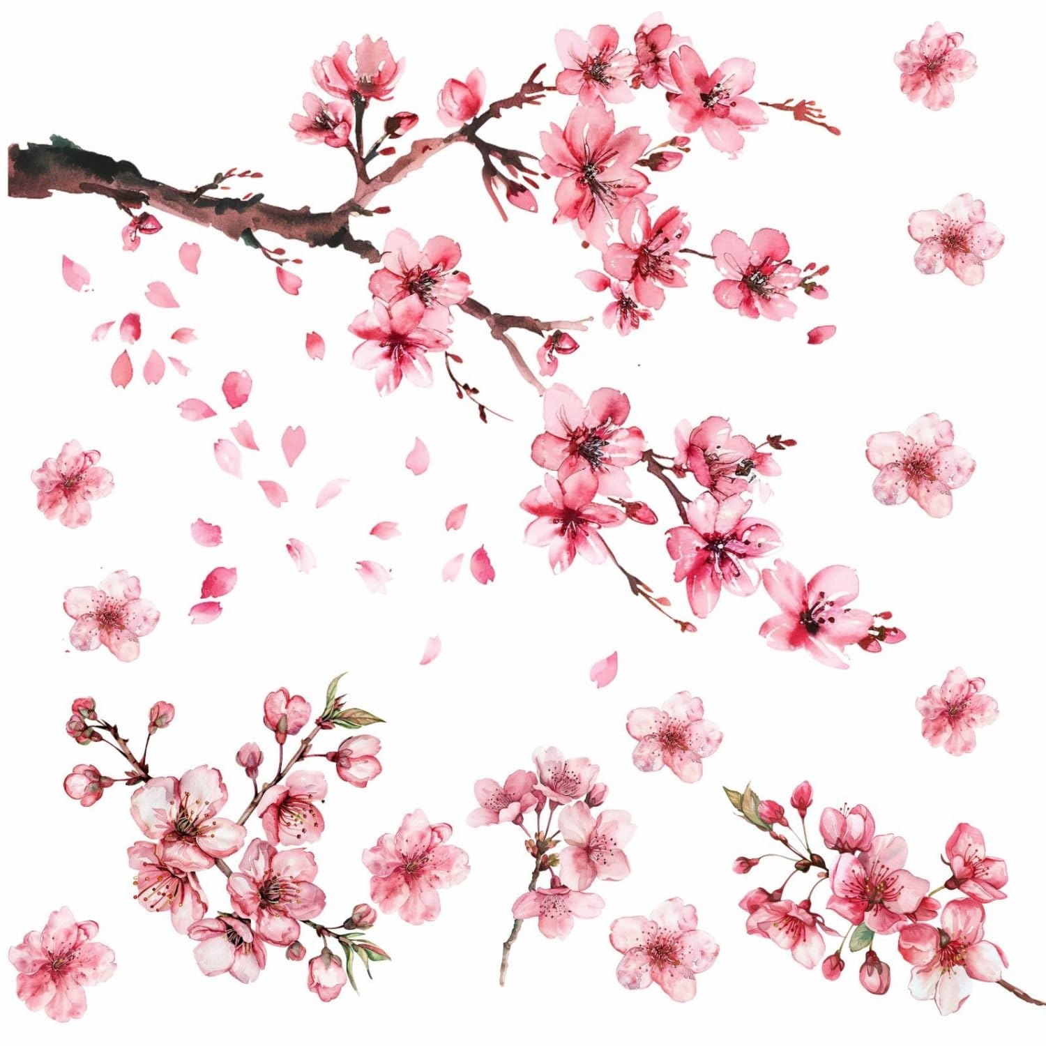 268 Wandtattoo Kirschblüten Ast Zweig Aquarell Watercolor in 6 vers. Größen Größe 2000 x 1120 mm