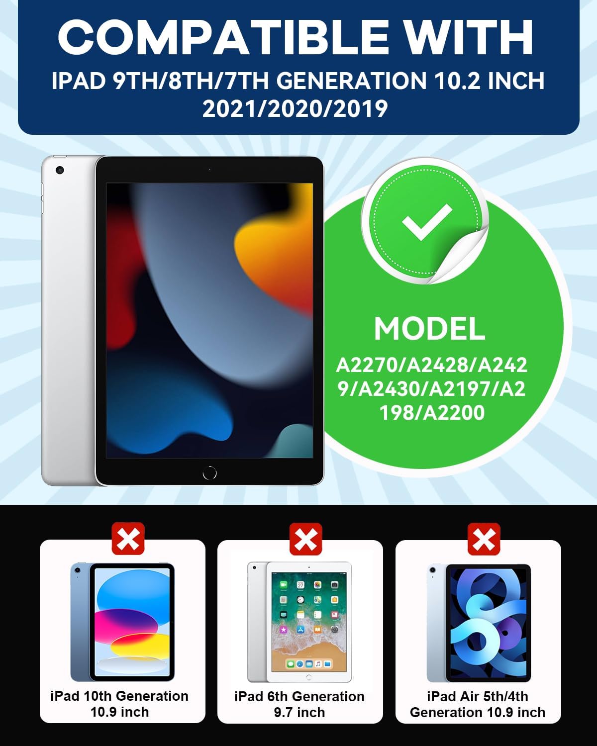 Cantis Case for iPad 9th/8th/7th Generation with Screen Protector, iPad 10.2 Case 2021/2020/2019 with 360 Degree Rotating Stand/Shoulder Strap/Pencil Holder, Blue - Image 2