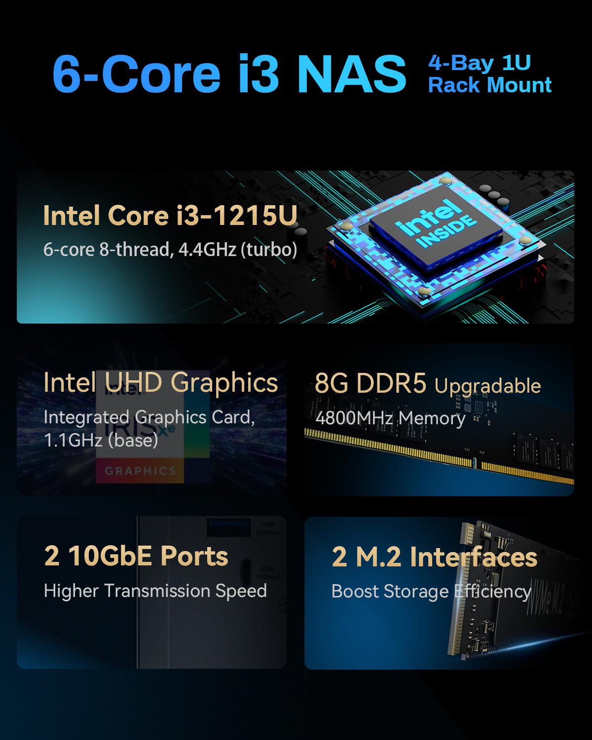 TERRAMASTER U4-500 4Bay Ultra-Short Rackmount NAS per Aziende (Diskless) | Intel Core i3-1215U 6-Core, 8GB DDR5 RAM, Dual 10GbE LAN, 2x M.2 NVMe, BBS Backup Suite
