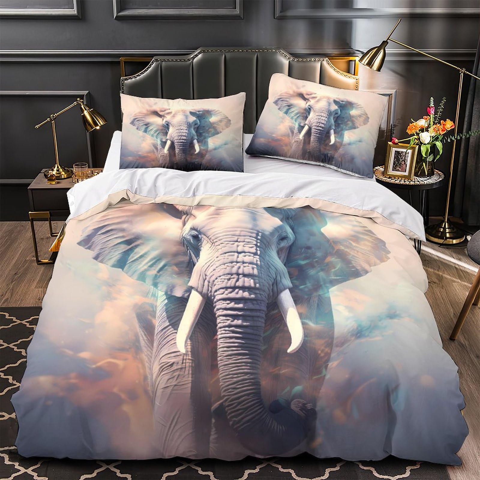 Ensemble de literie 3D éléphant housse de couette 220x240cm
