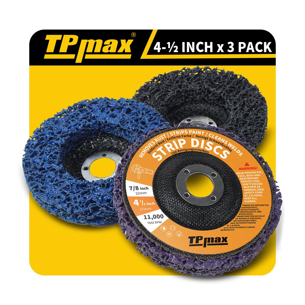 TPmax 4-1/2" x7/8'' Stripping Discs Rust Remover Wheel Remove Paint and Oxidation Poly Strip Wheel Disc Abrasive Angle Grinding Wheel - 3 Pack(Purple/Blue/Black)-image-3
