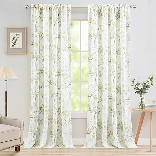 Miniatura 8 de Leeva Cortinas de cocina para ventanas, diseño rústico de plantas de acuarela, cortinas de ventana pequeñas con aislamiento térmico para comedor, un