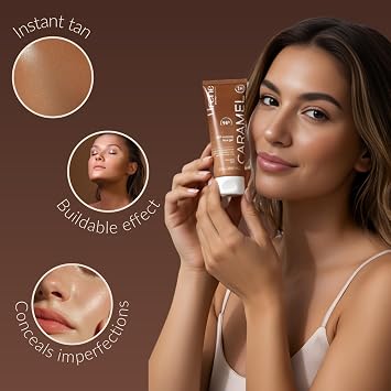 Lirene Perfect Tan Caramel Gradual Self-Tanning Face Gel, 75ml | Gradual buildable tan; natural DHA; hydrating coconut water blend; oil-free, non-comedogenic; streak-free sun-kissed glow