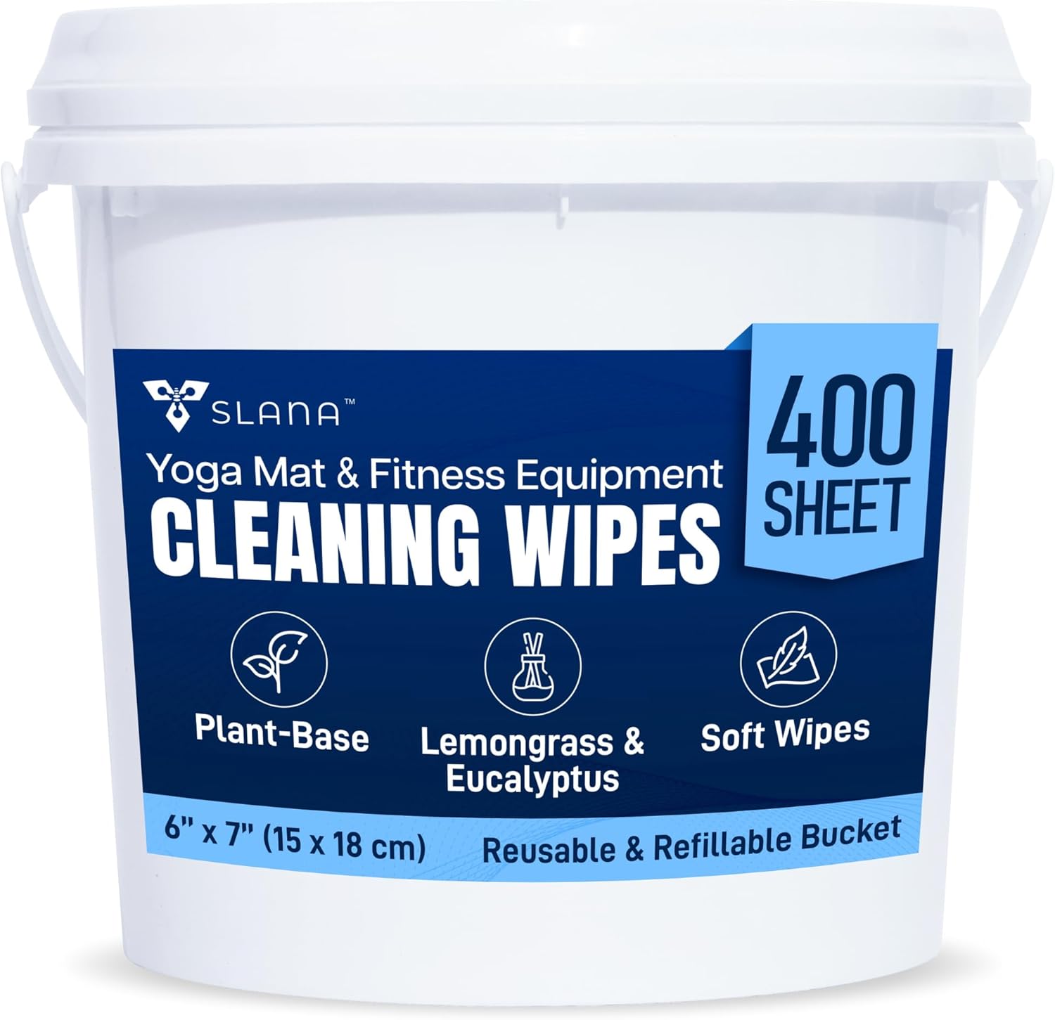 Plant-Based Gym Wipes (400 Count) – Large 6”×7” Fitness Equipment Cleaning Yoga Mat Cleaner Wipes, Lemongrass, Residue-Free, Non-Toxic, Safe for Bikes, Treadmills & Home Gyms