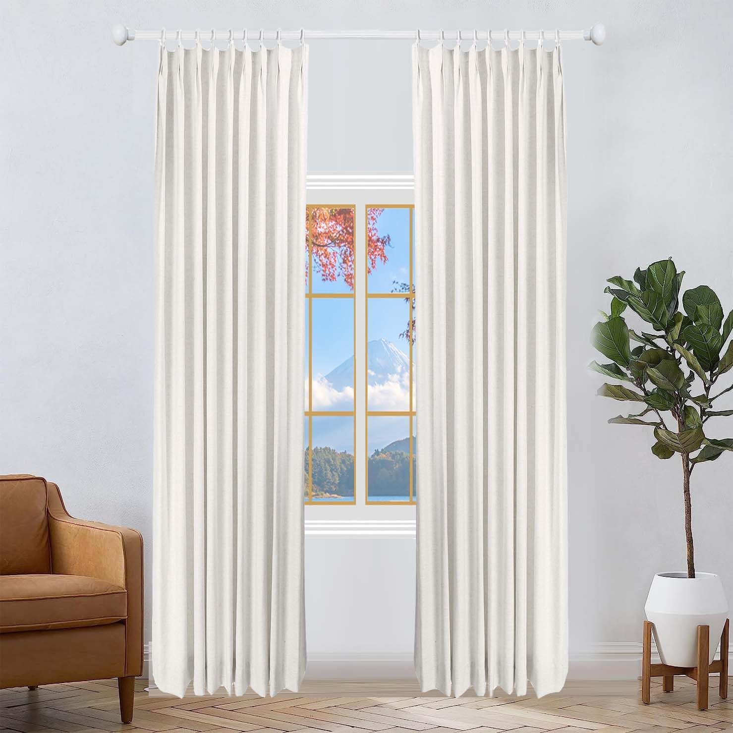 42 W x 102 L inch Pinch Pleated Drapes Linen Curtains with Light Filtering Lining Drapery Panel for Living Room Bedroom Patio Door (1 Panel),Beige White
