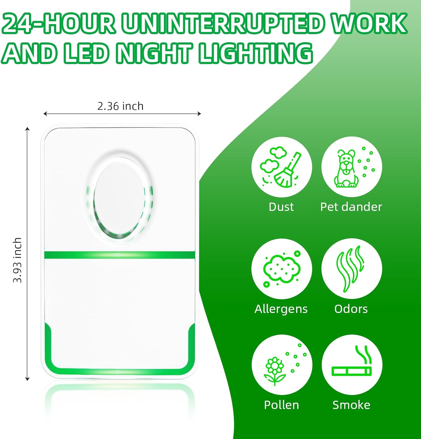 2025 6Pack Air Purifier Plug In,Negative Air Ionizer for Home Use,Mini Filterless Mobile Air Cleaner with Green Light for Odor,Smoke Dust,Pets,Quiet Operation Air Freshener for Home,Office,Kitchen