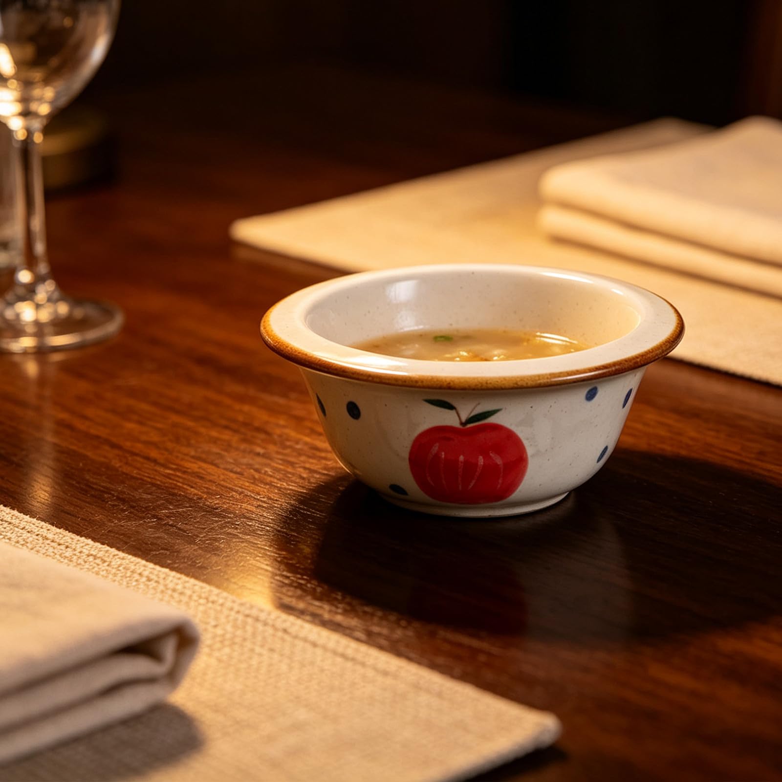 Bol de porcelana hecho a mano con diseño de manzana roja,