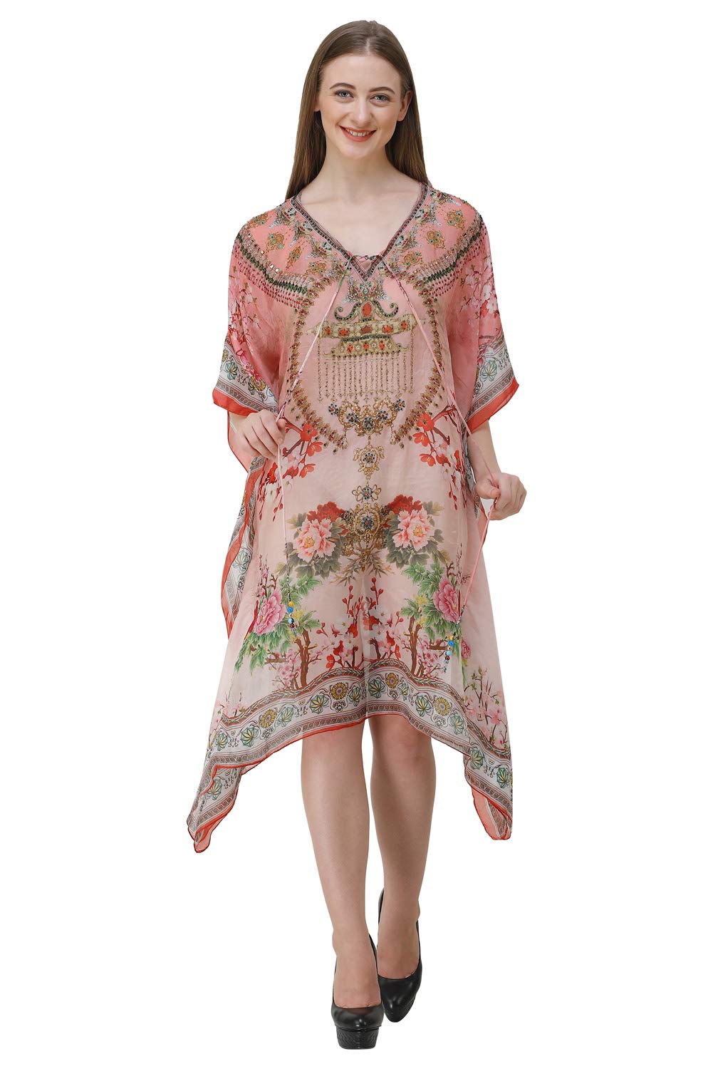 CURVSHAPE Short Pink Digital Printed | Crepe Kaftan | Vacation Wear | Beach Wear | Coverups | Kaftan Dress | for Women | F...