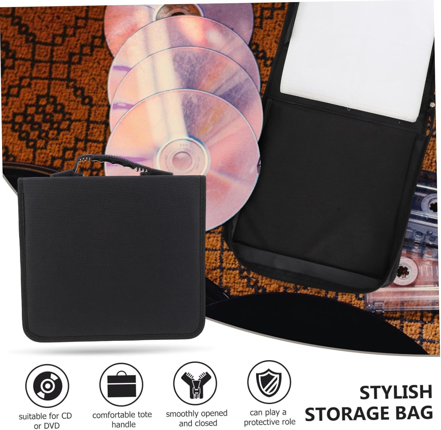 Portable Capacity CD Dvd Organizer Bag Oxford Cloth Storage Case for Dvds and Convenient Zipper Closure for Home Use Travel